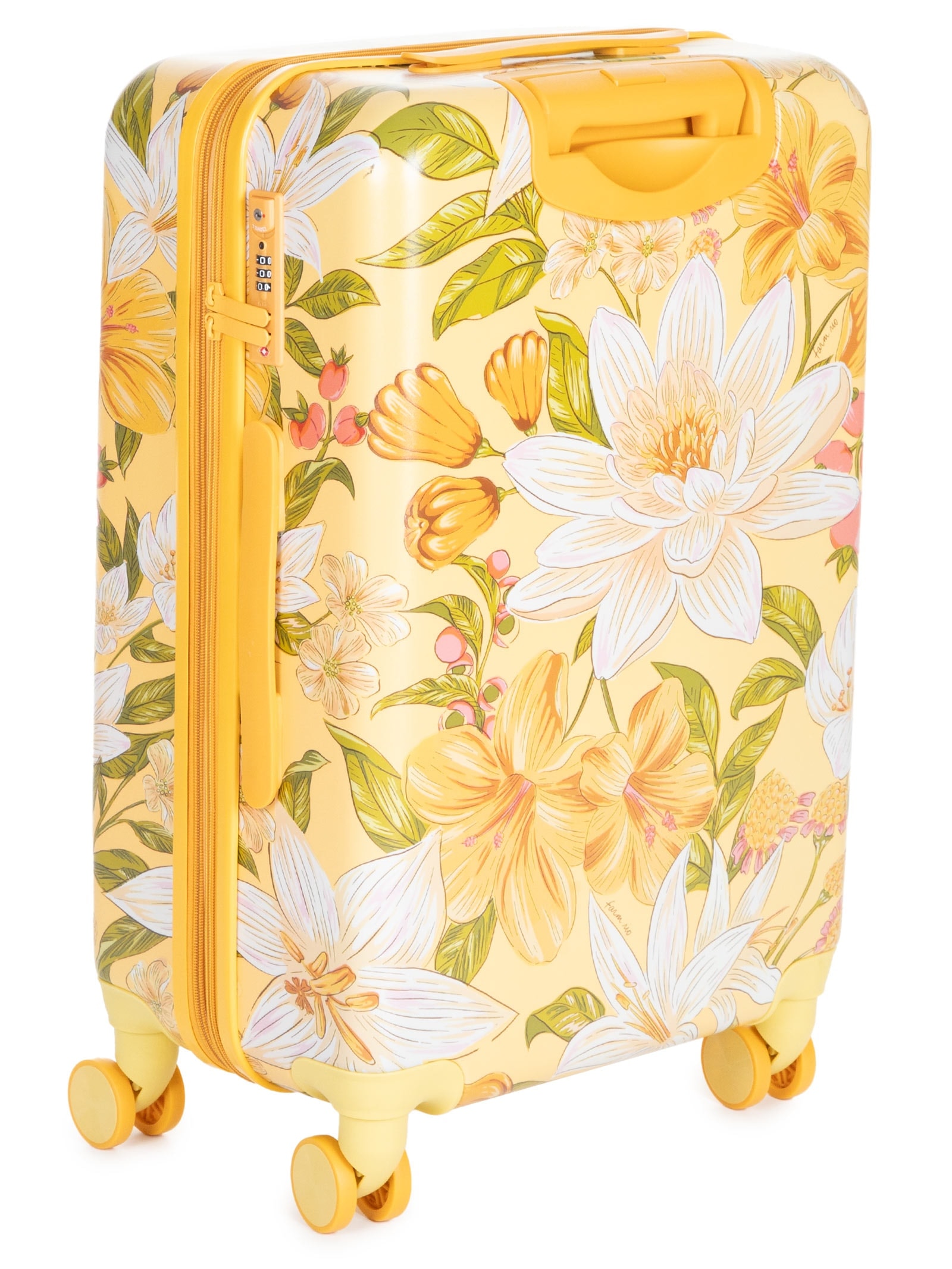 Mala Feminina Me Leva Rígida G Floral Ararajuba Amarelo Farm Etc