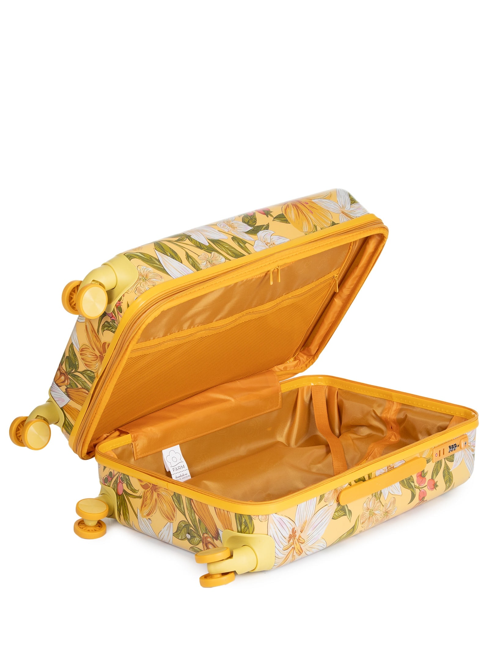 Mala Feminina Me Leva Rígida G Floral Ararajuba Amarelo Farm Etc