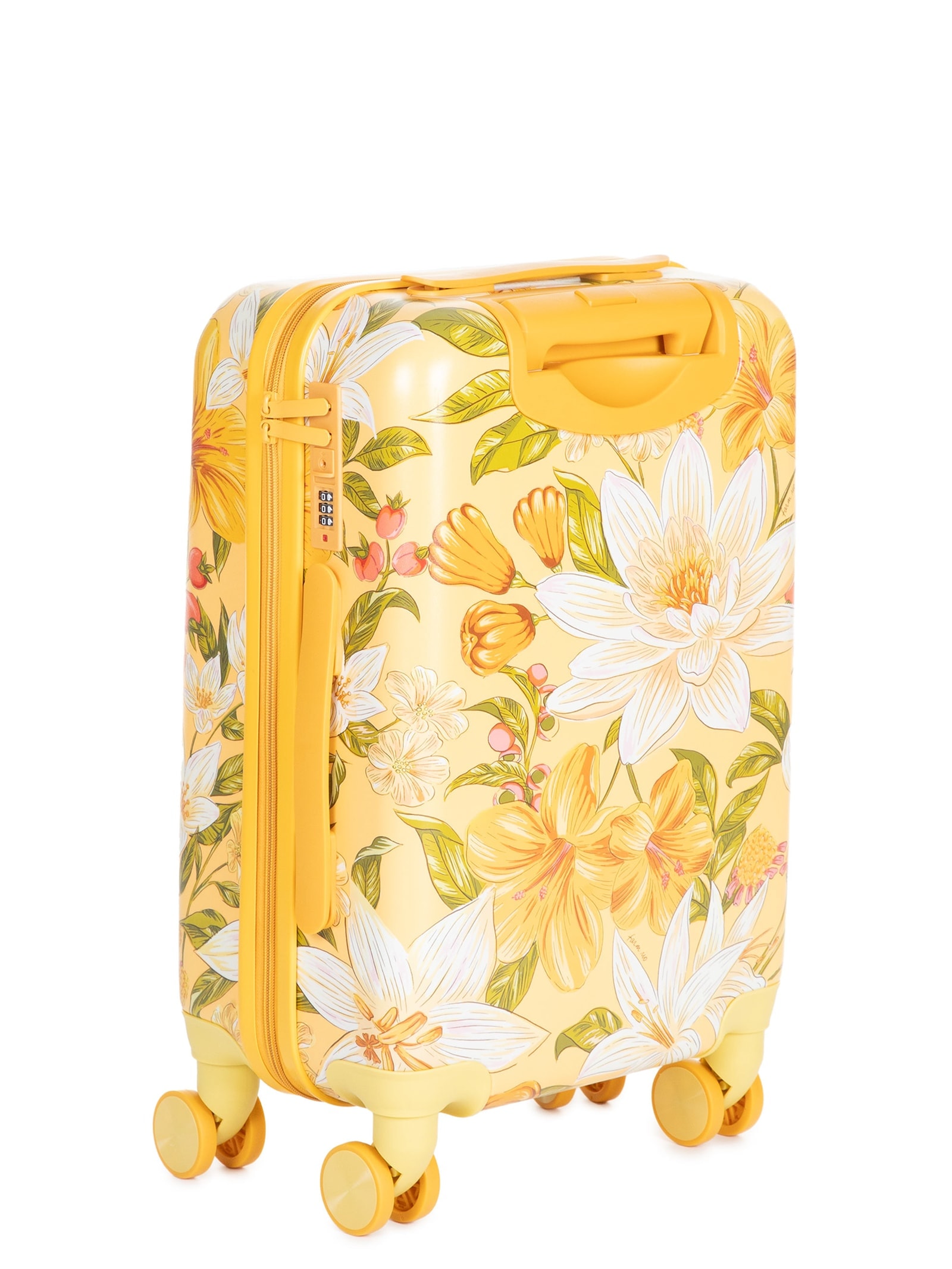 Mala Feminina Me Leva Rígida P Floral Ararajuba Amarelo Farm Etc