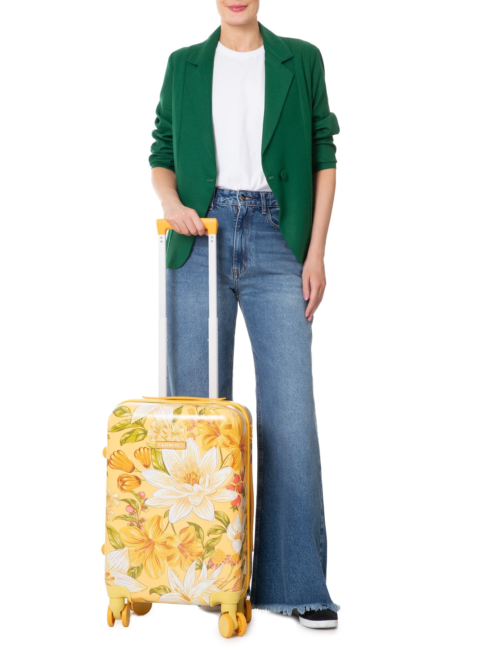 Mala Feminina Me Leva Rígida P Floral Ararajuba Amarelo Farm Etc