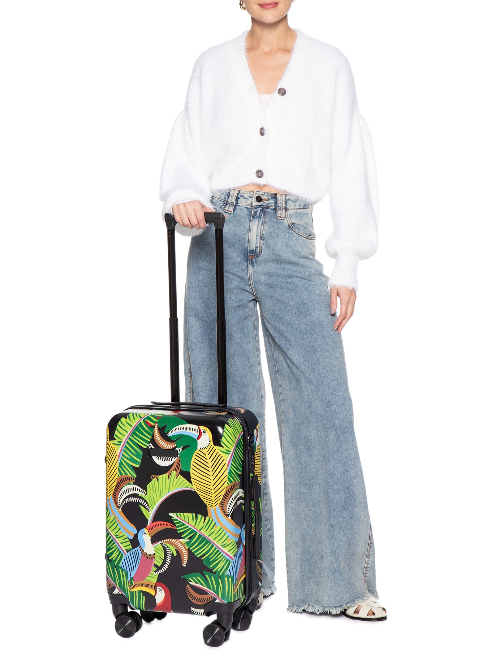 Mala Feminina Rígida P Tucanos com Folhagens Preto Farm Etc