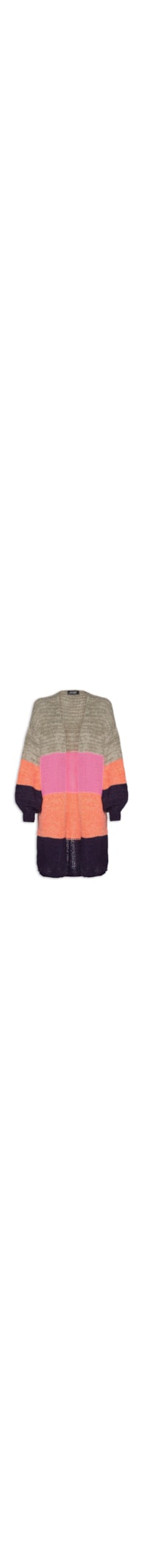 Maxi Cardigan Em Tricot Soft Listrado - Rosa