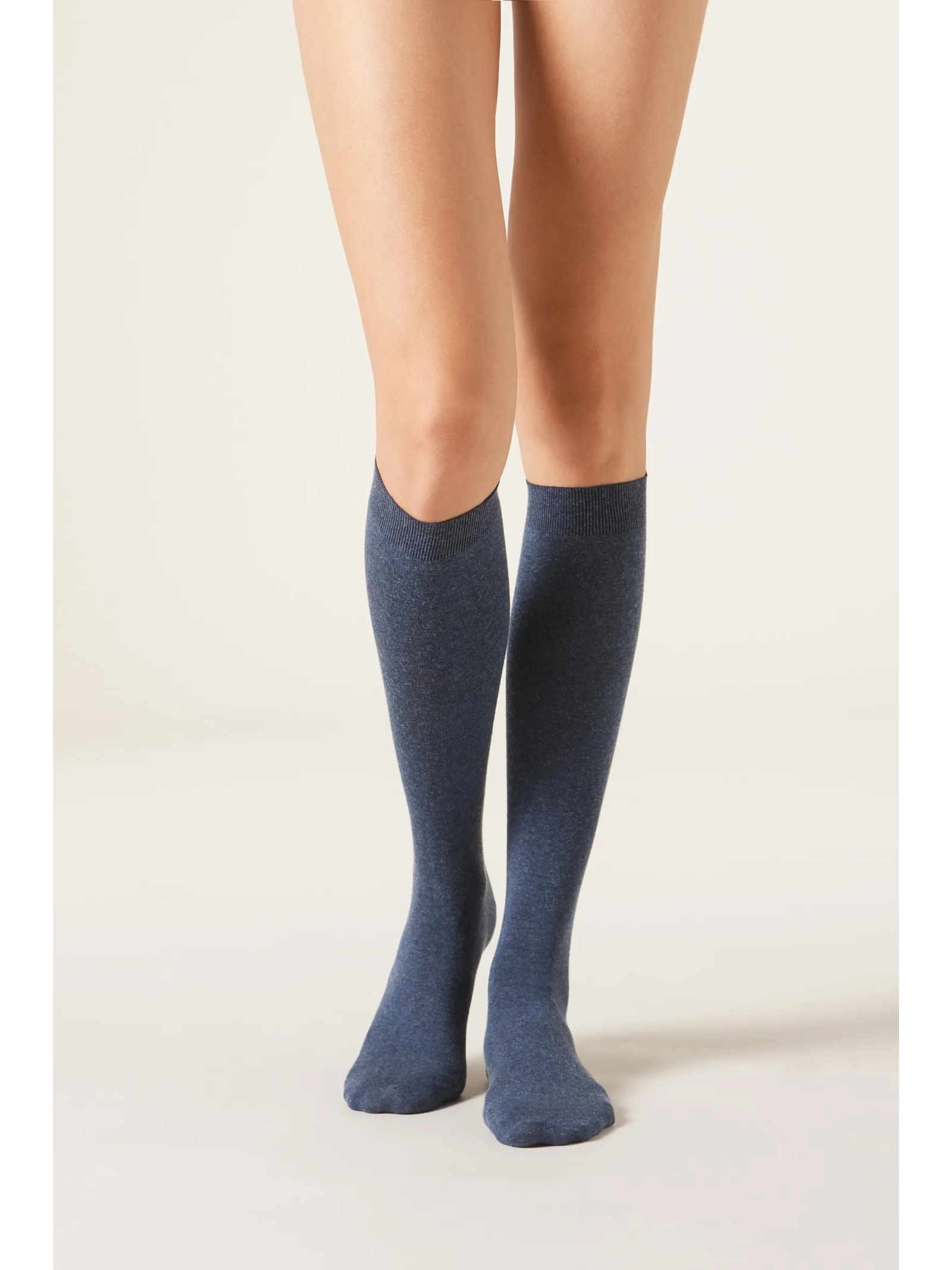 Meia Alta Com Cashmere Azul Calzedonia