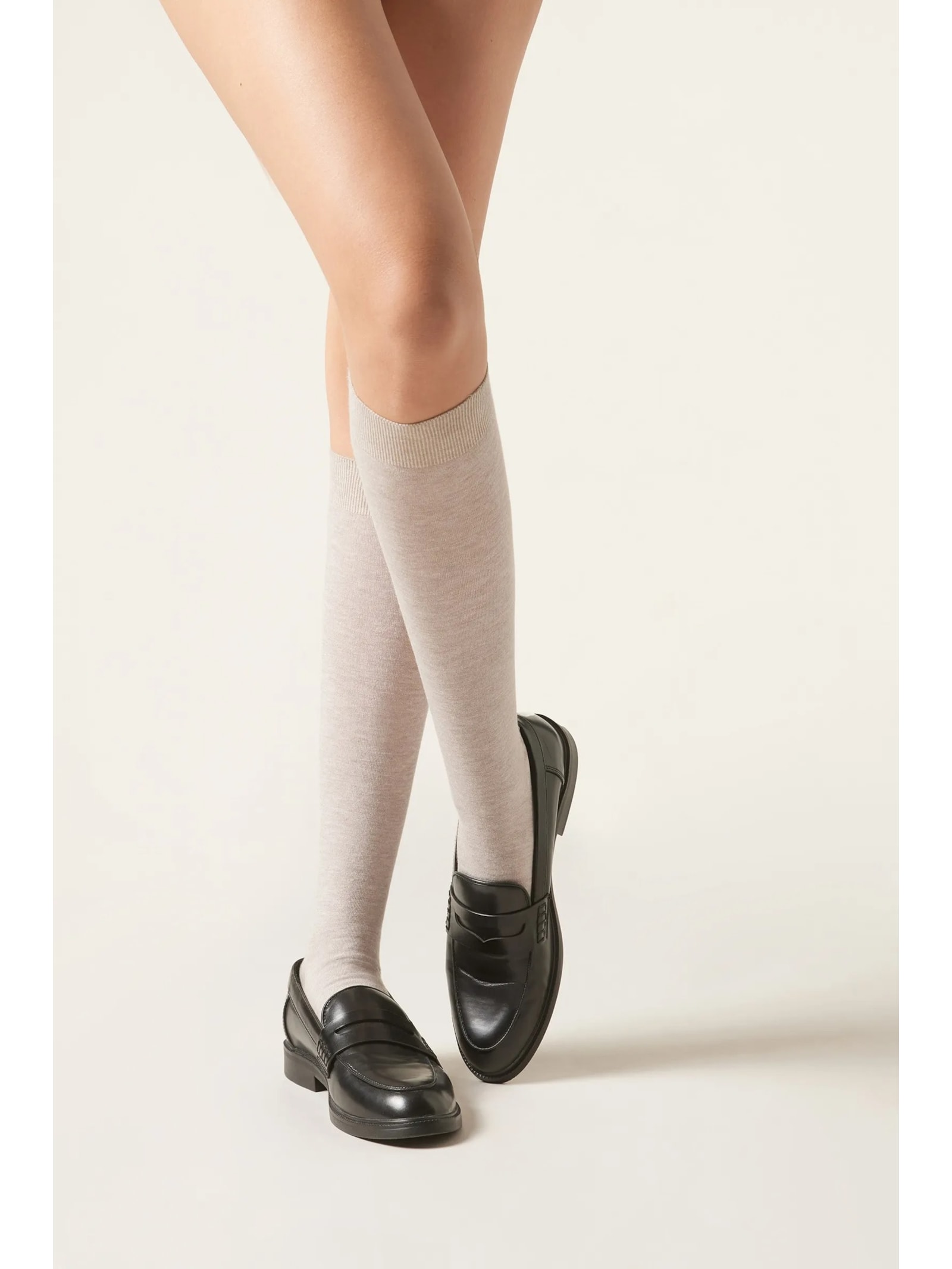 Meia Alta Com Cashmere Bege Calzedonia