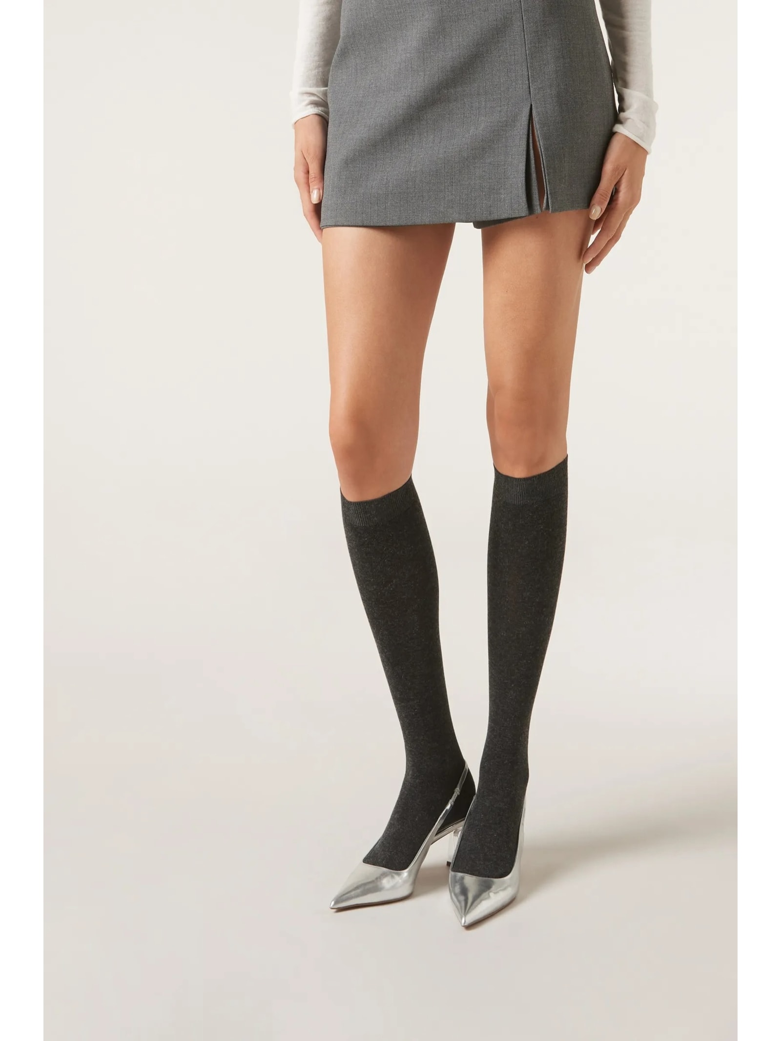 Meia Alta Com Cashmere Cinza Calzedonia