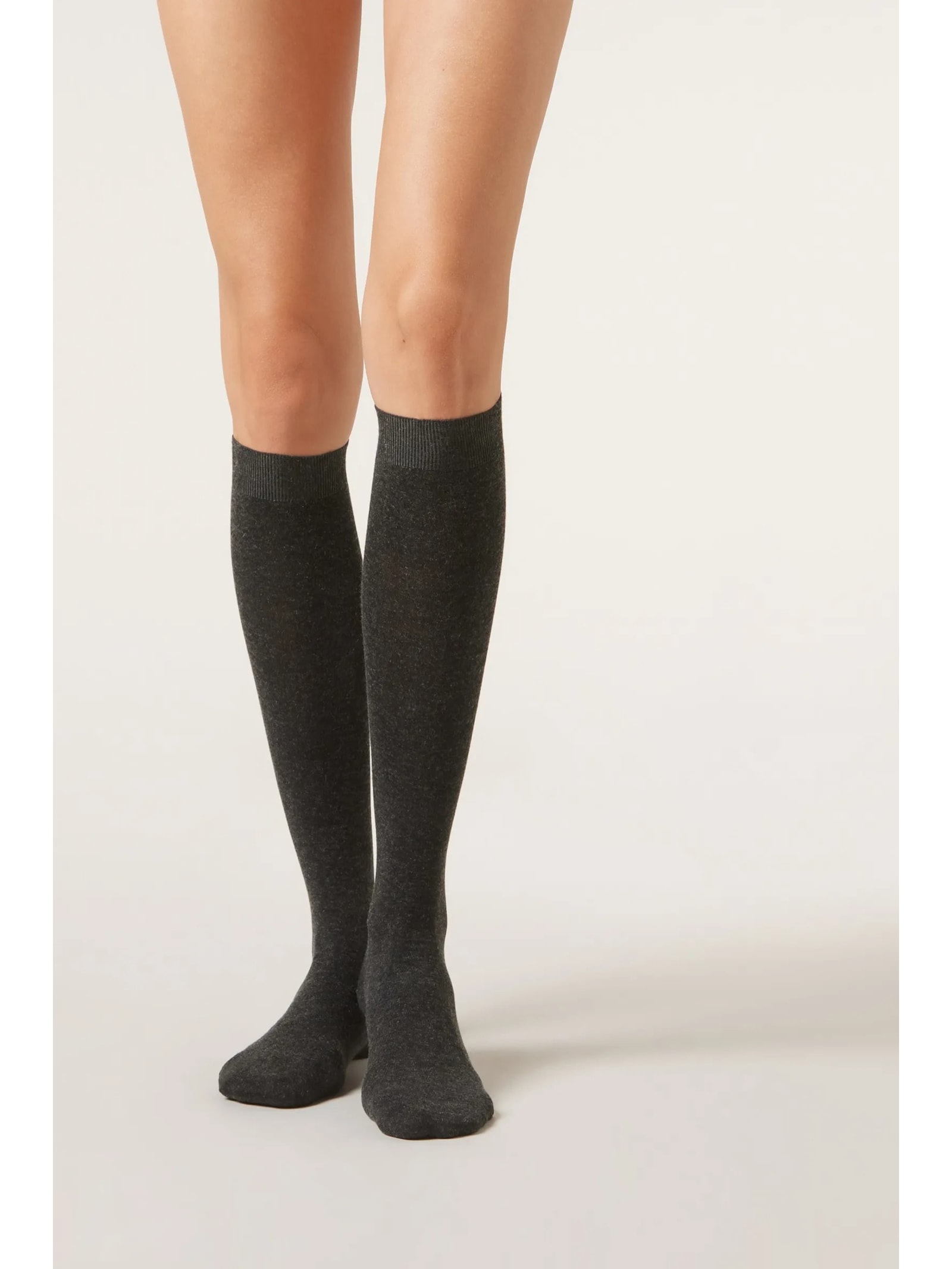 Meia Alta Com Cashmere Cinza Calzedonia