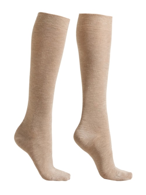 Meia Alta Com Cashmere e Glitter – Bege
