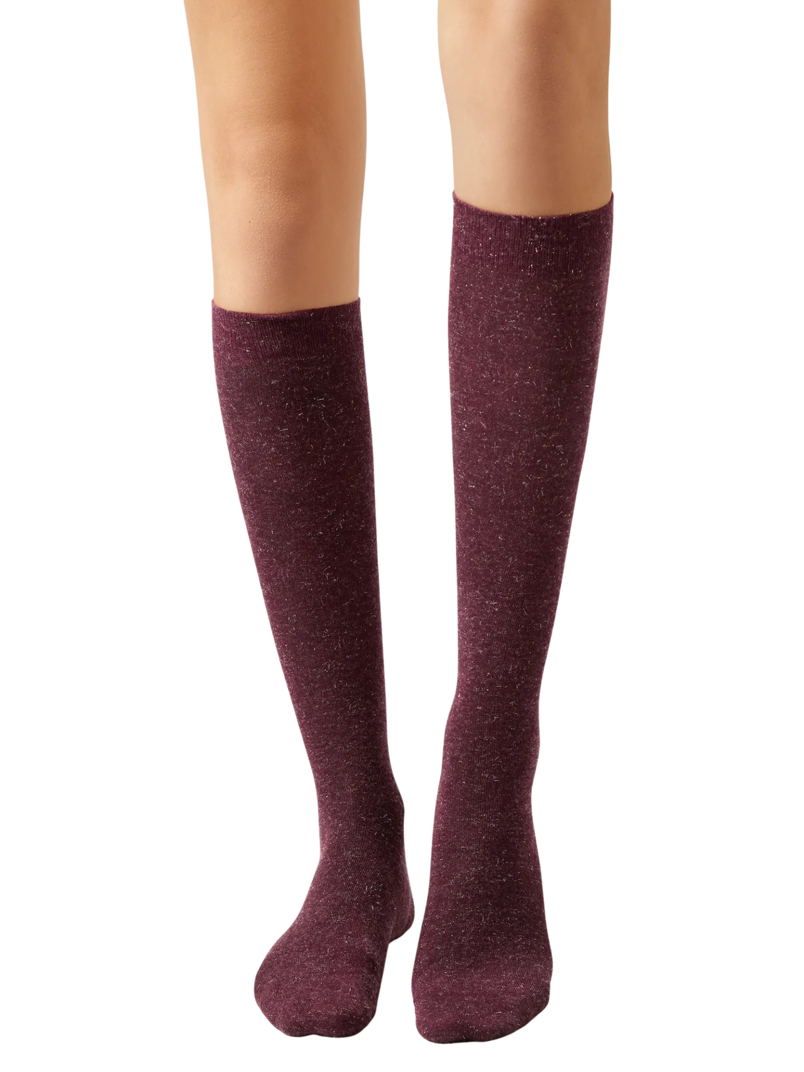 Meia Alta Com Cashmere e Glitter Bordô Calzedonia