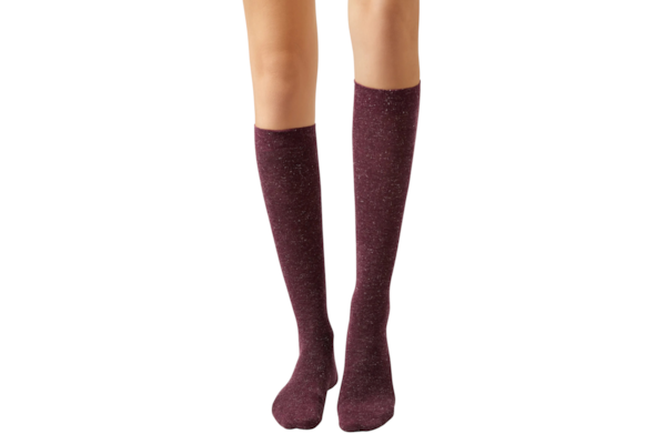 Meia Alta Com Cashmere e Glitter - Bordô