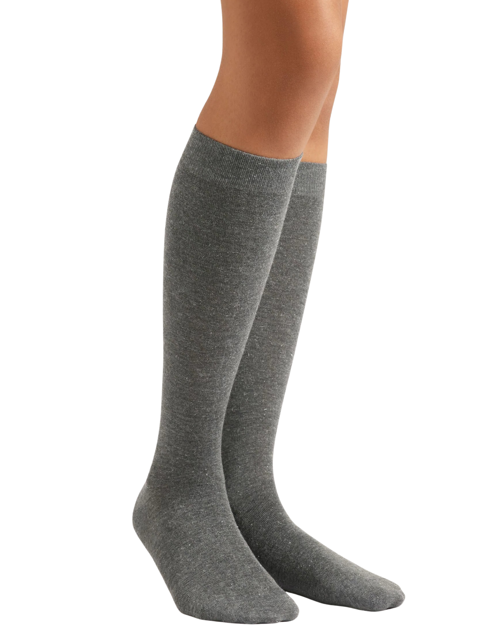 Meia Alta Com Cashmere e Glitter Cinza Calzedonia