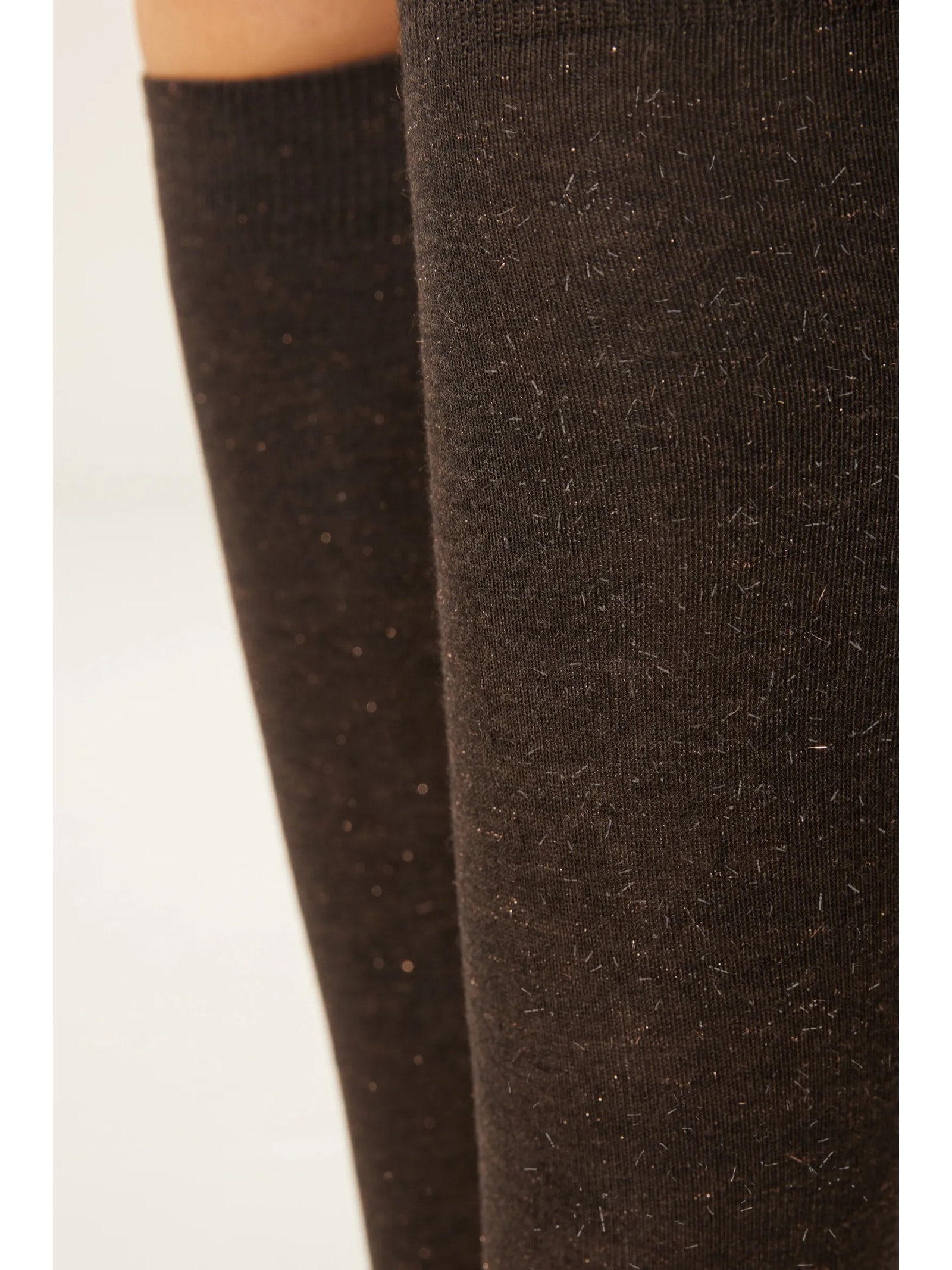 Meia Alta Com Cashmere e Glitter Marrom Calzedonia