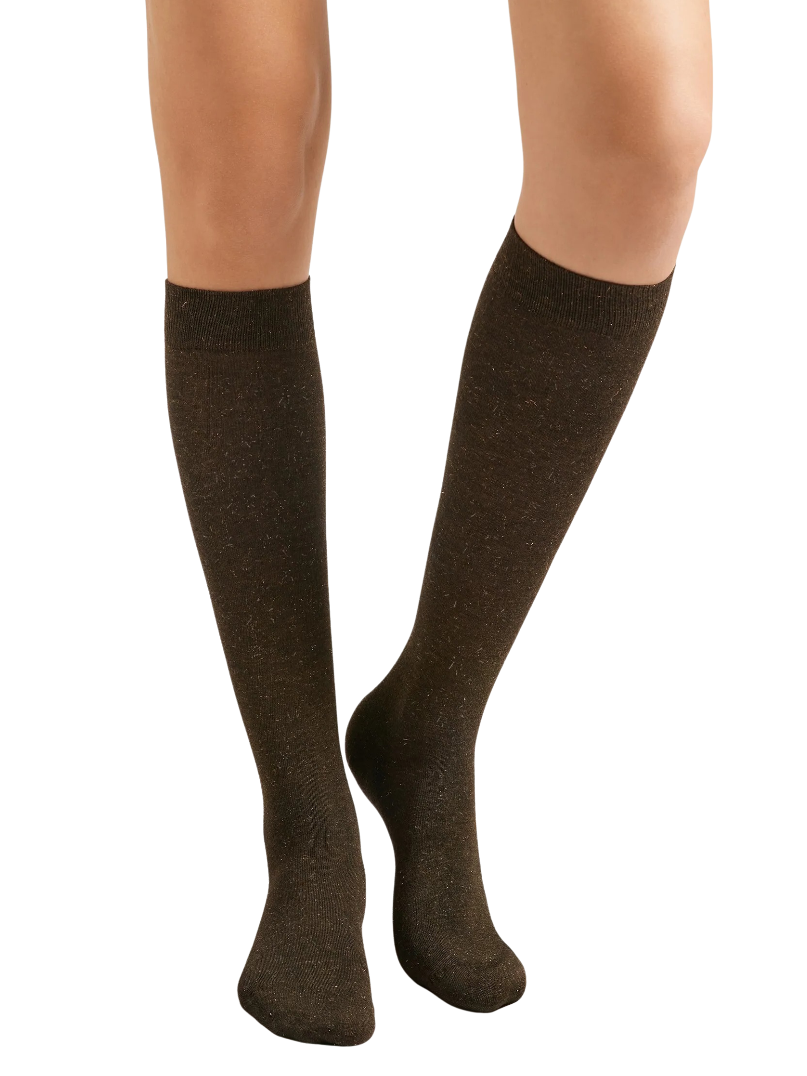 Meia Alta Com Cashmere e Glitter Marrom Calzedonia