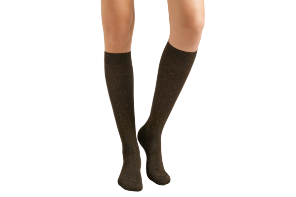 Meia Alta Com Cashmere e Glitter - Marrom