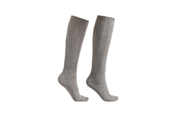Meia Alta Com Cashmere Trançada - Cinza