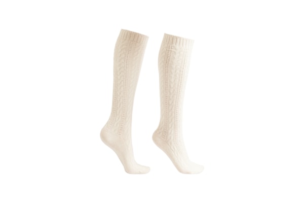 Meia Alta Com Cashmere Trançada - Off-White