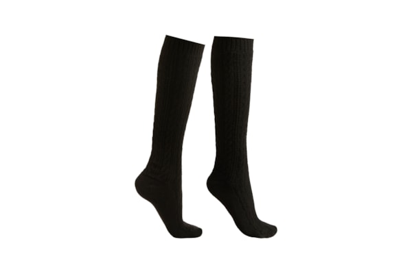 Meia Alta Com Cashmere Trançada - Preto