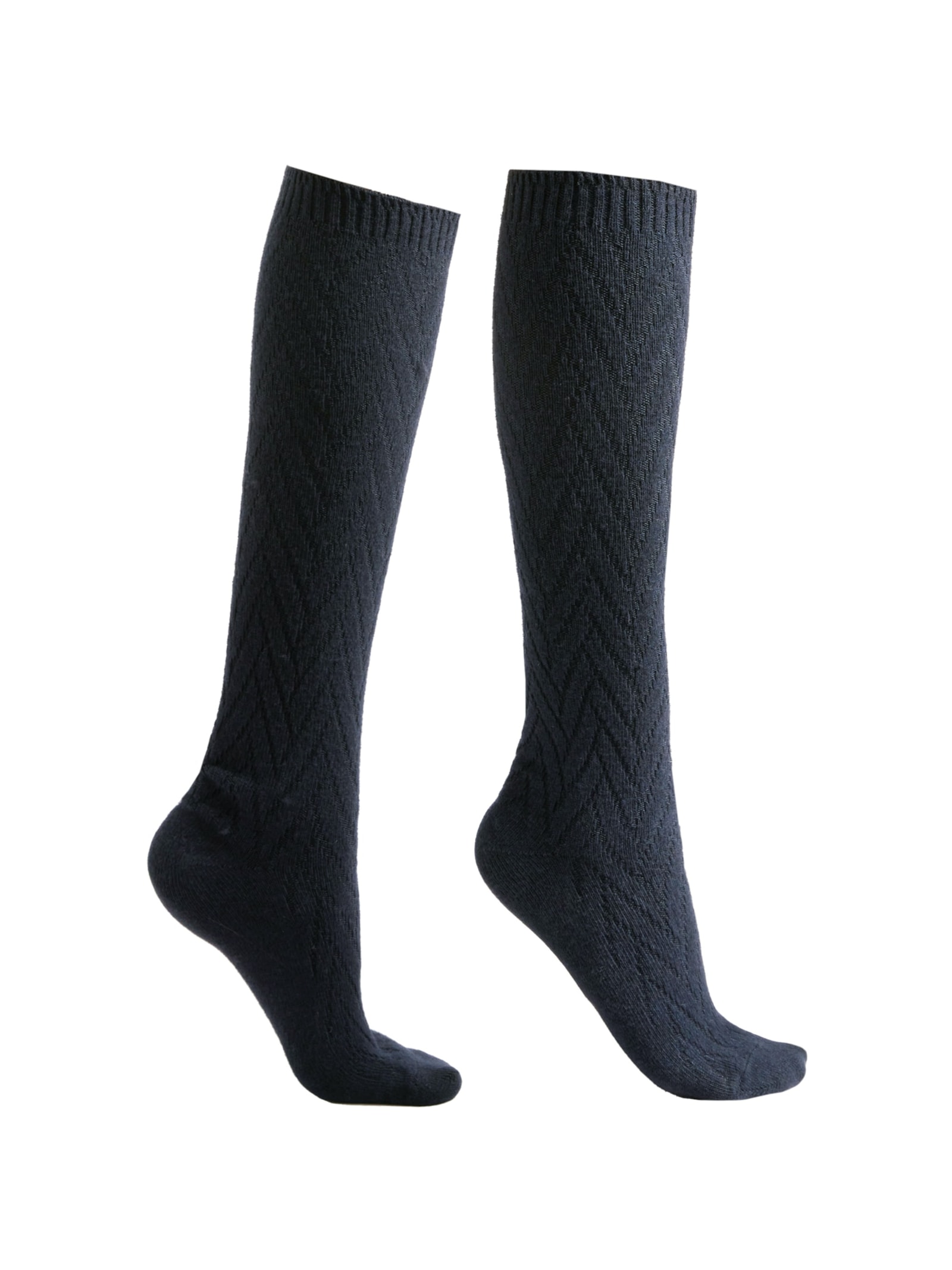 Meia Alta Com Lã e Cashmere Com Padrão Chevron Azul Calzedonia