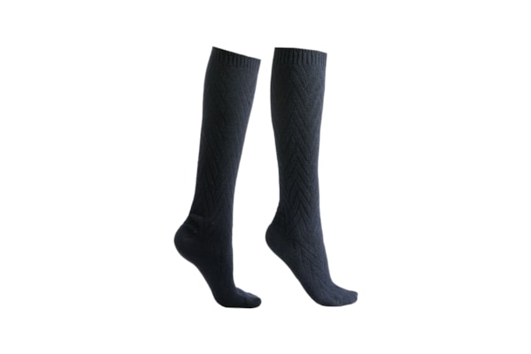 Meia Alta Com Lã e Cashmere Com Padrão Chevron - Azul