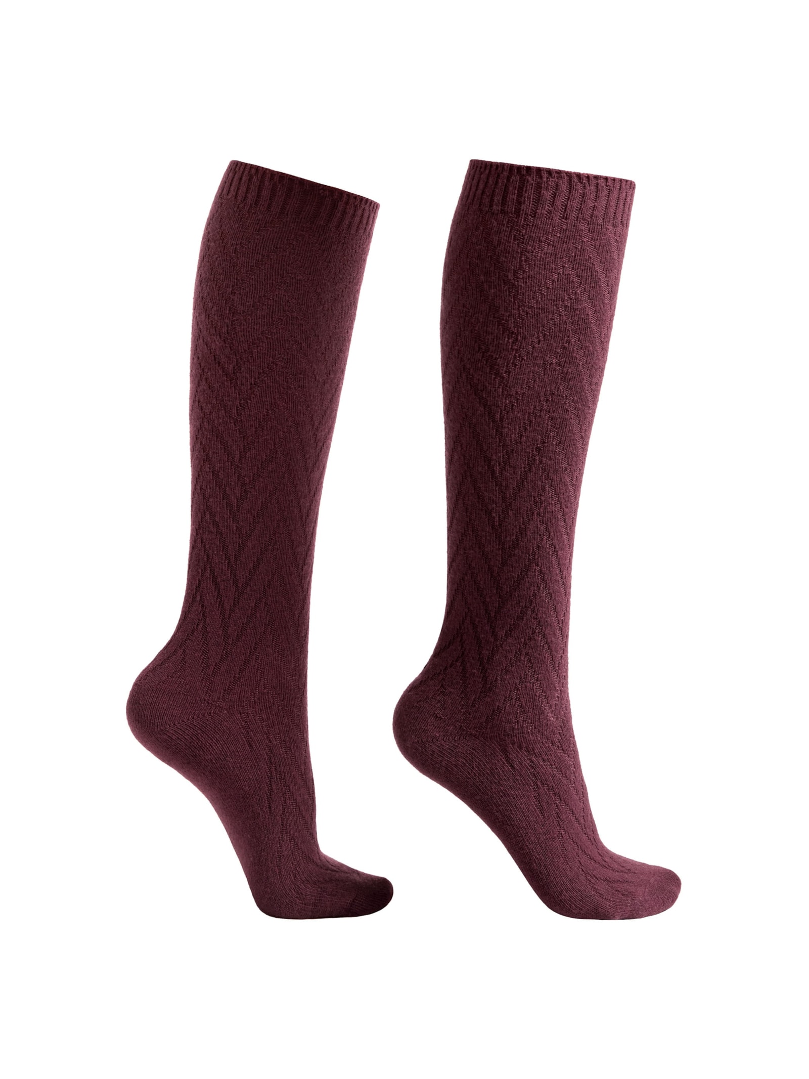 Meia Alta Com Lã e Cashmere Com Padrão Chevron Bordô Calzedonia