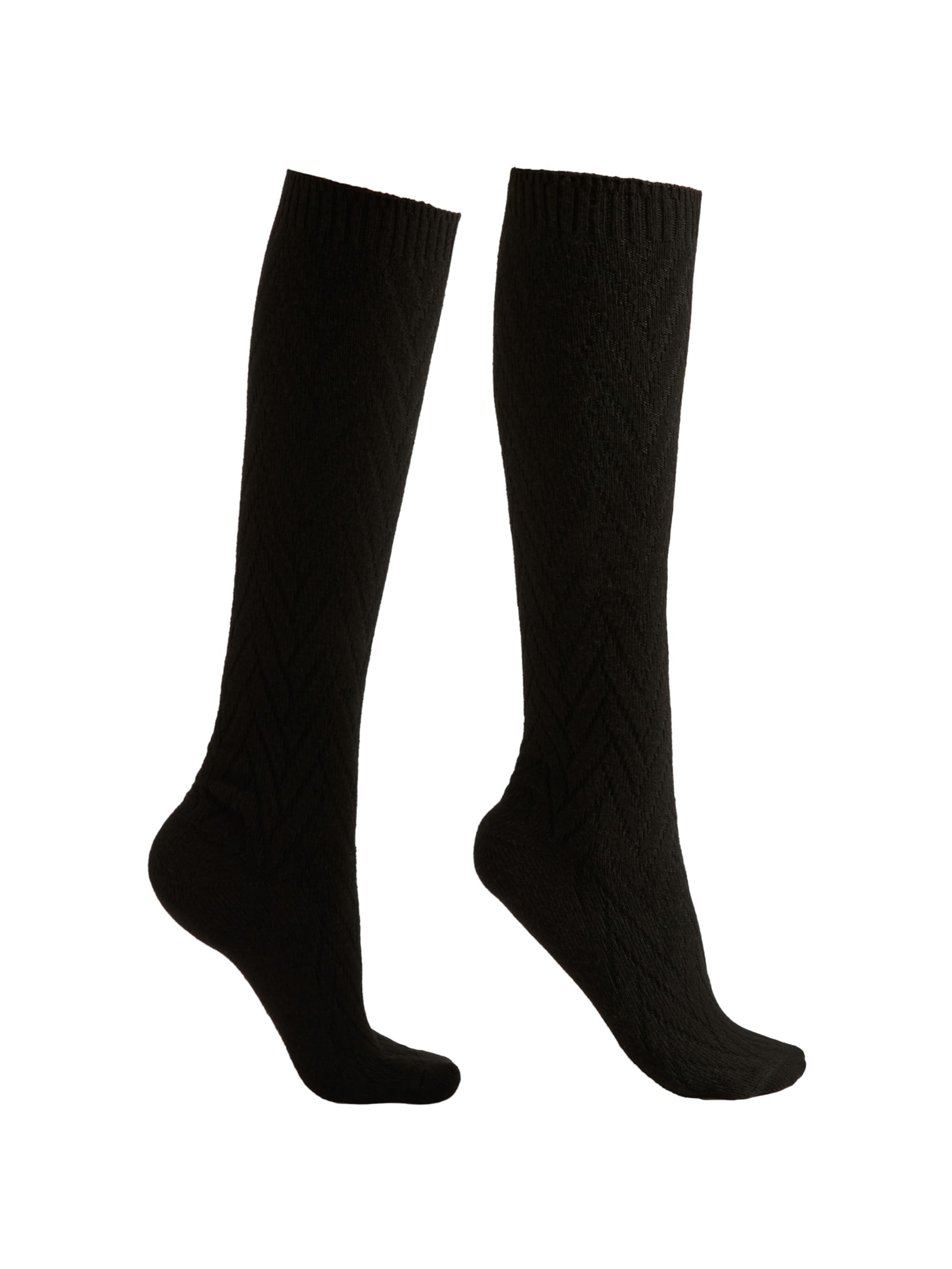 Meia Alta Com Lã e Cashmere Com Padrão Chevron Preto Calzedonia