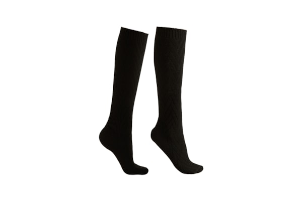 Meia Alta Com Lã e Cashmere Com Padrão Chevron - Preto