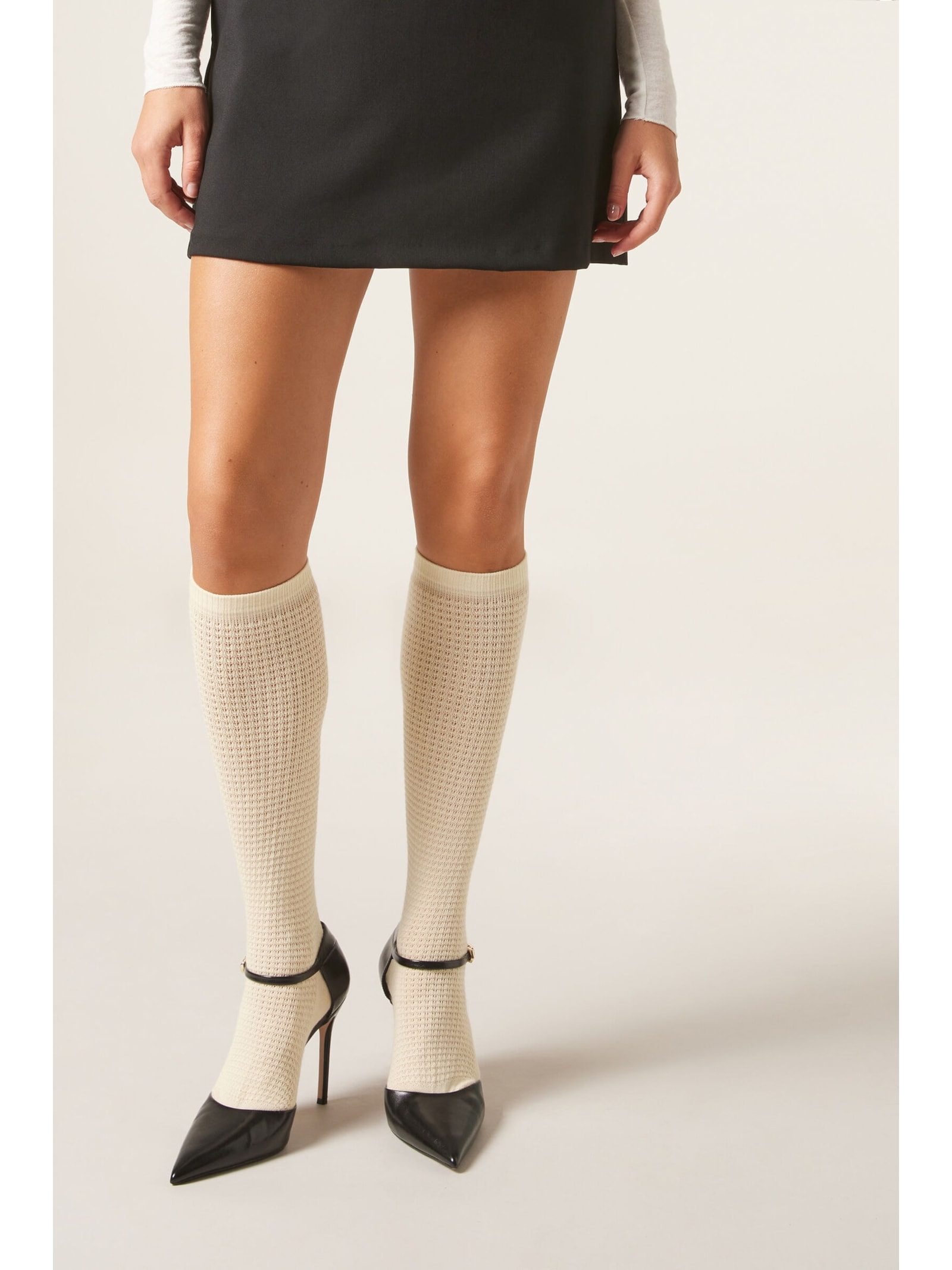 Meia Alta Com Lã Off-White Calzedonia