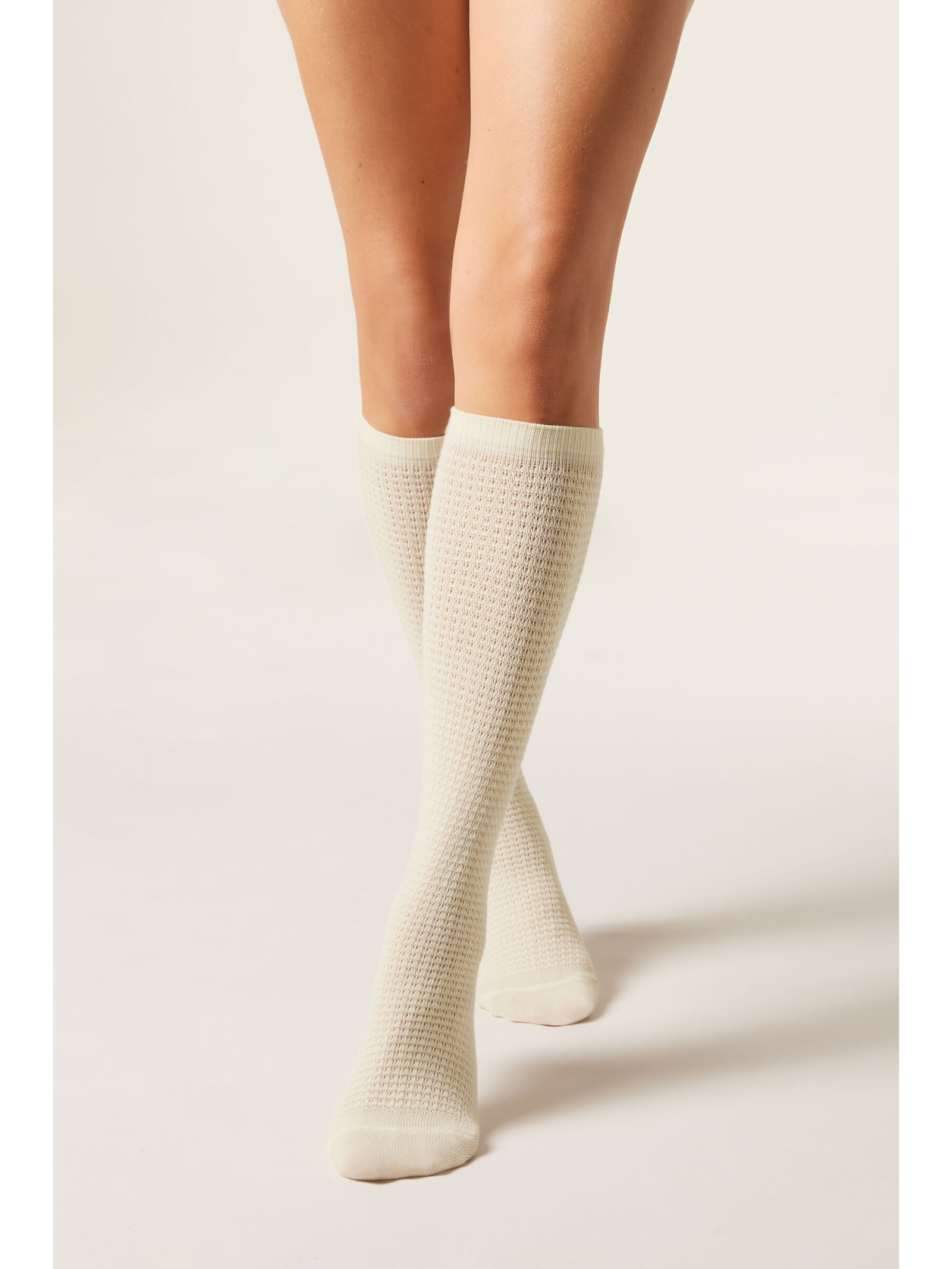 Meia Alta Com Lã Off-White Calzedonia