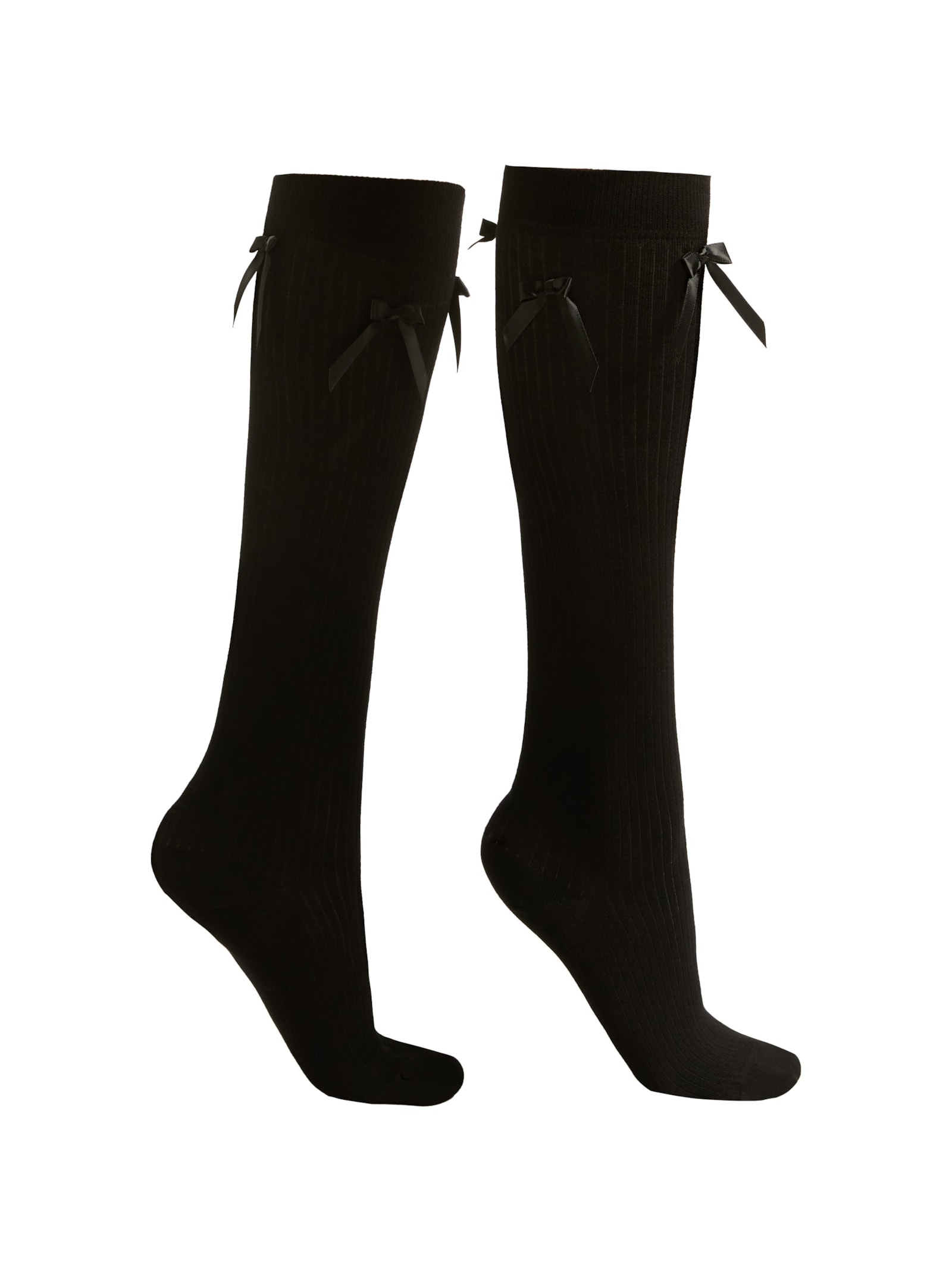 Meia Alta Com Laços Em Algodão Canelado Preto Calzedonia
