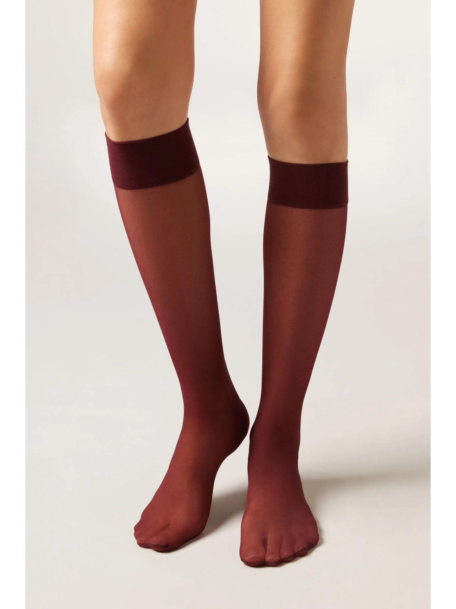 Meia Alta Transparente Fio 20 Bordô Calzedonia