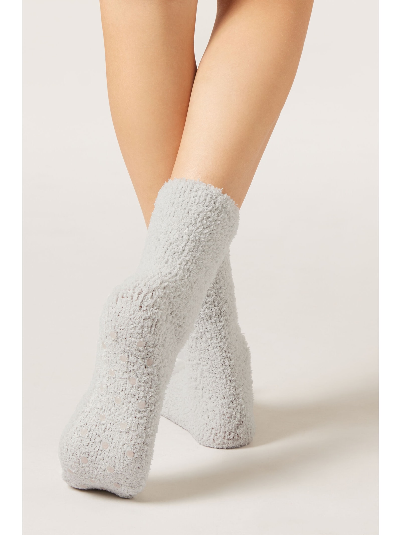 Meia Antiderrapante Efeito Soft Cinza Calzedonia