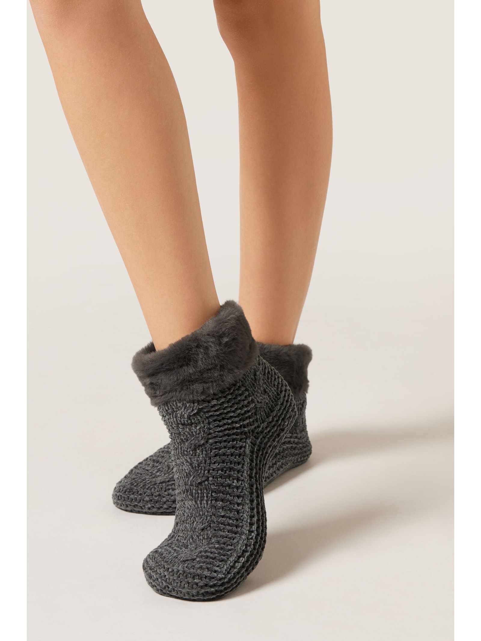 Meia Antiderrapante Soft Double Cinza Calzedonia