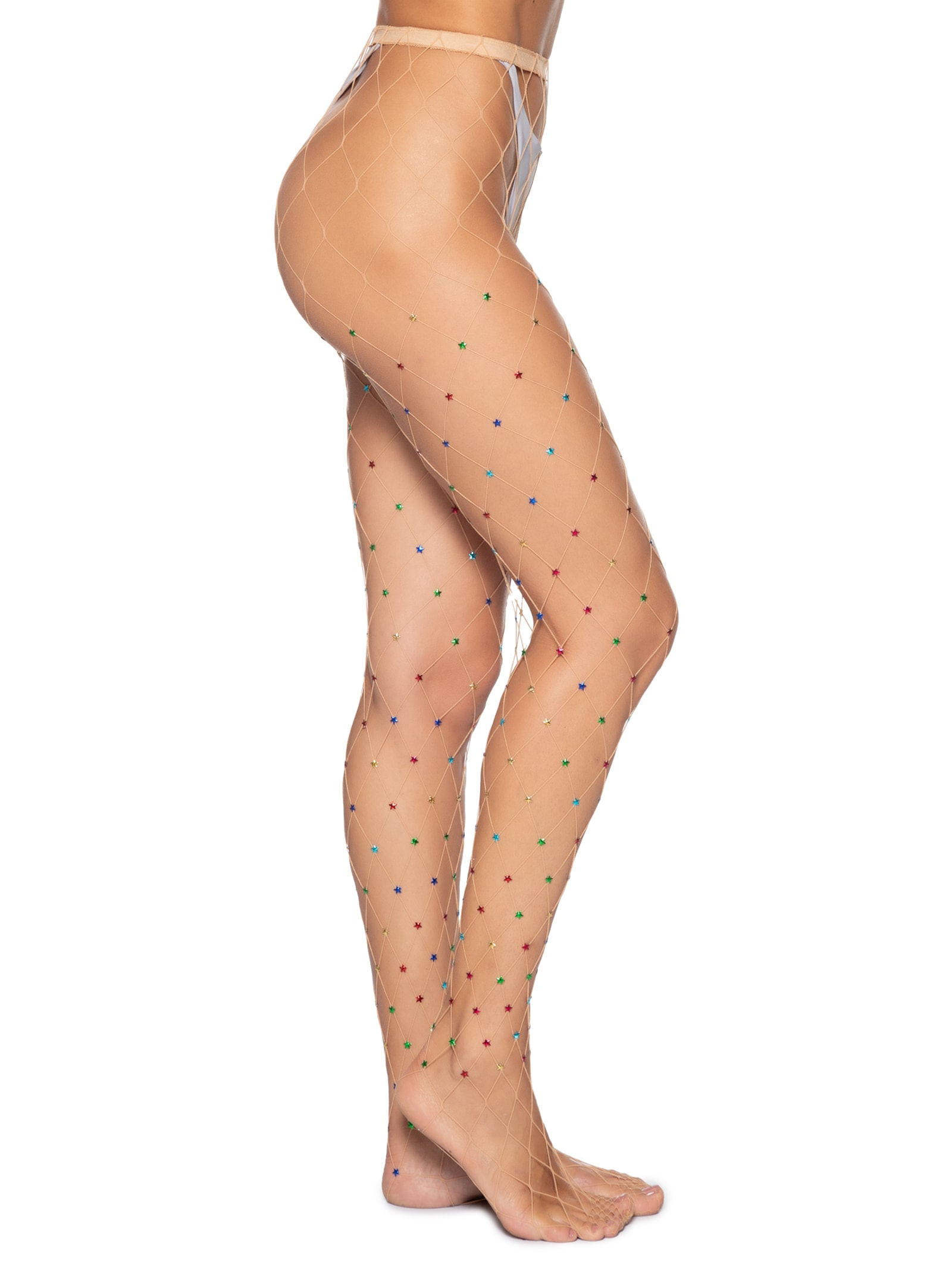 Meia Arrastão Feminina Coloridas Branco Meiota