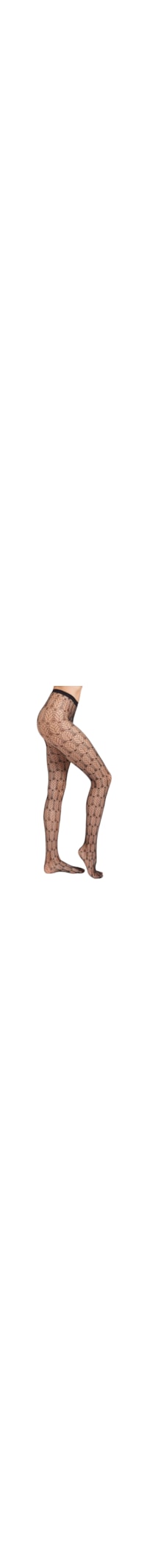 Meia-Calça Arrastão Com Padrão De Leques - Preto