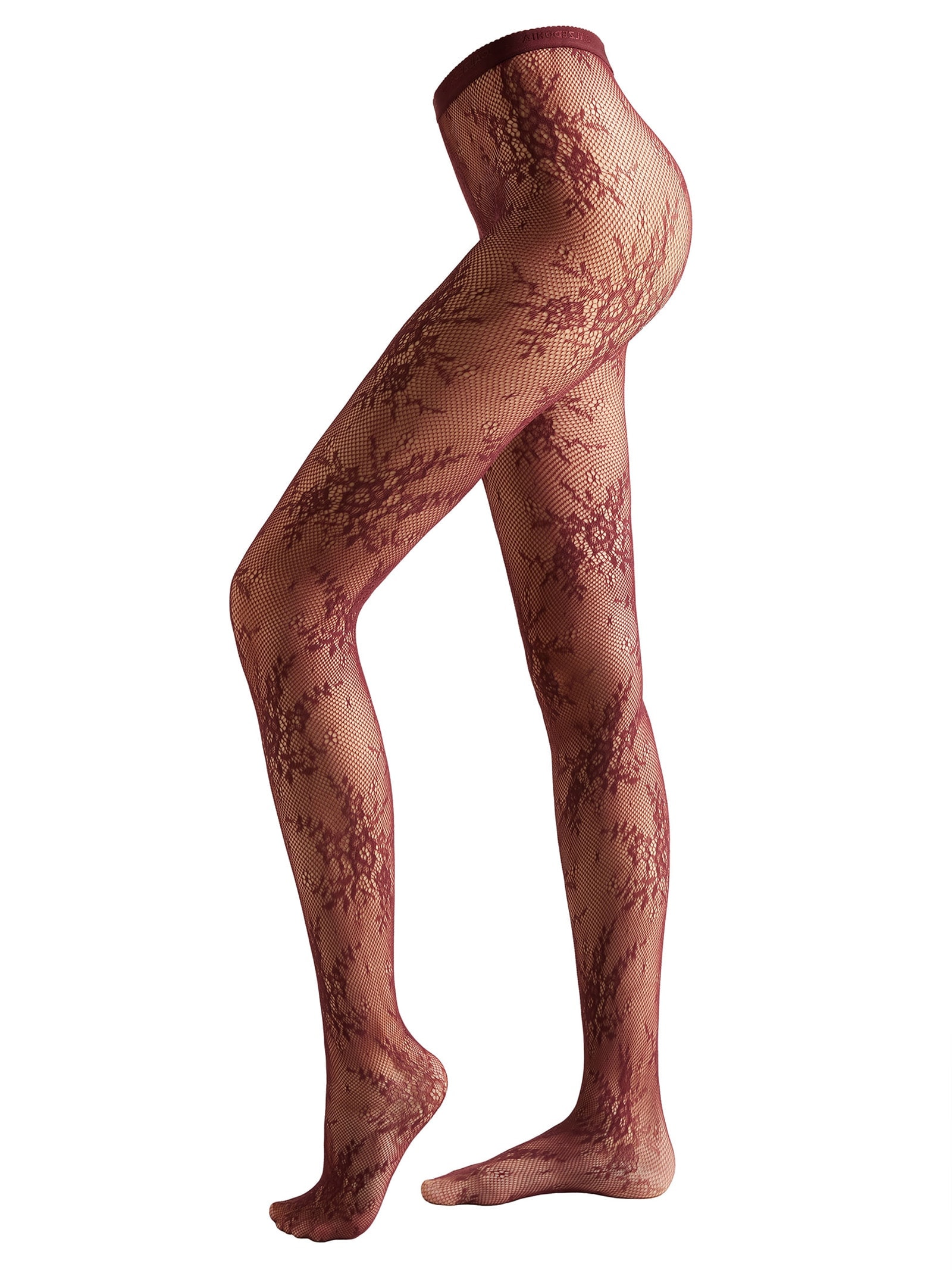 Meia-Calça Arrastão Com Padrão Floral Bordô Calzedonia