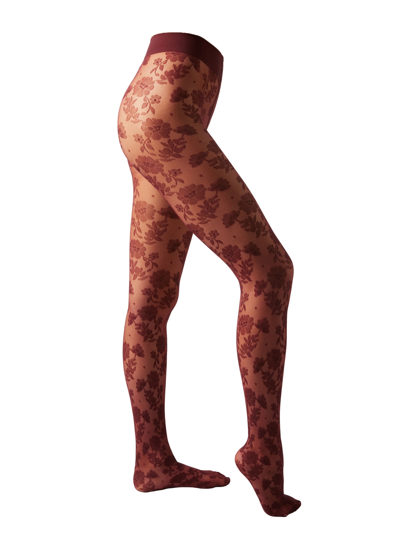 Meia-Calça Arrastão Com Padrão Floral Bordô Calzedonia