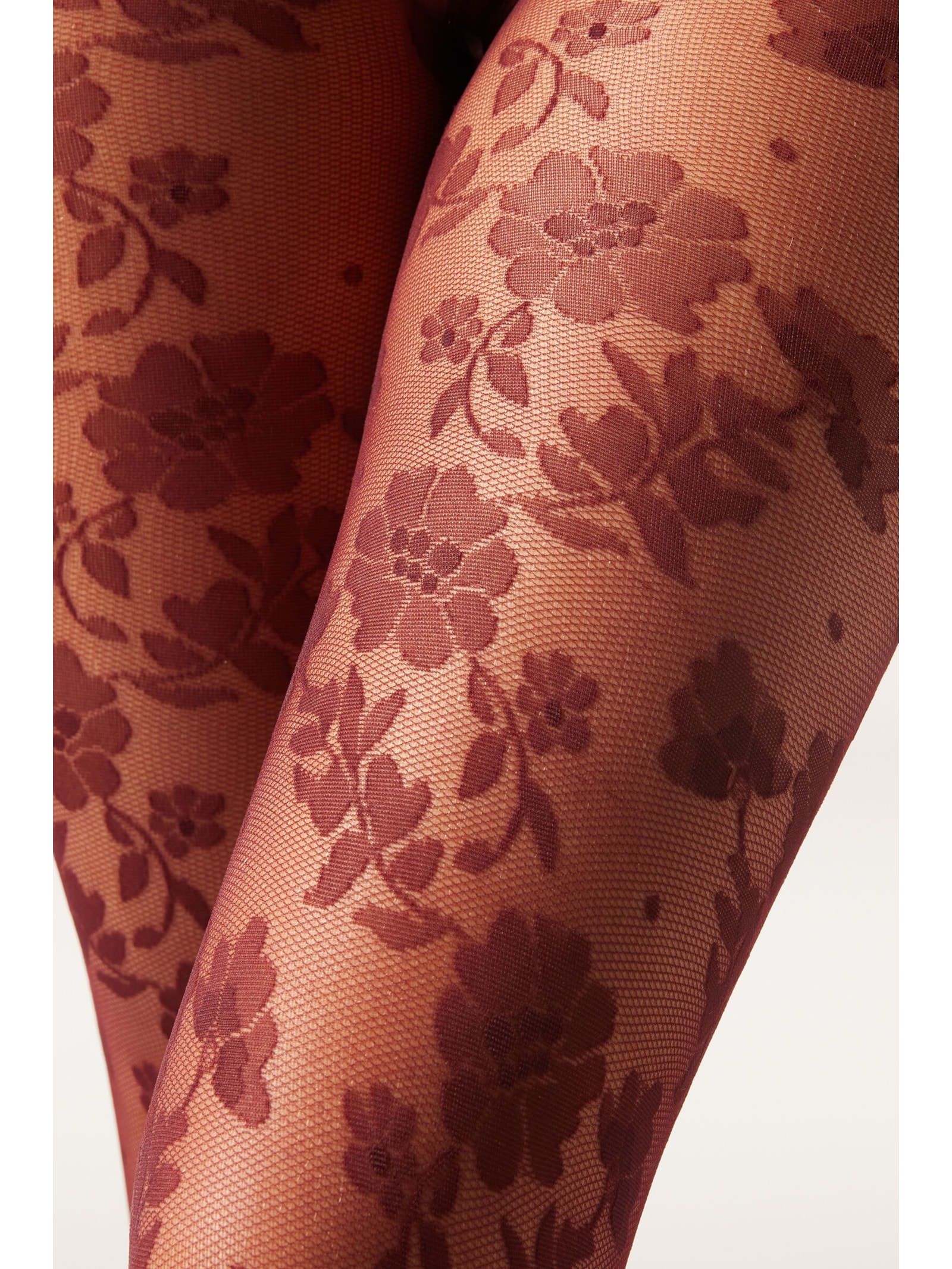 Meia-Calça Arrastão Com Padrão Floral Bordô Calzedonia