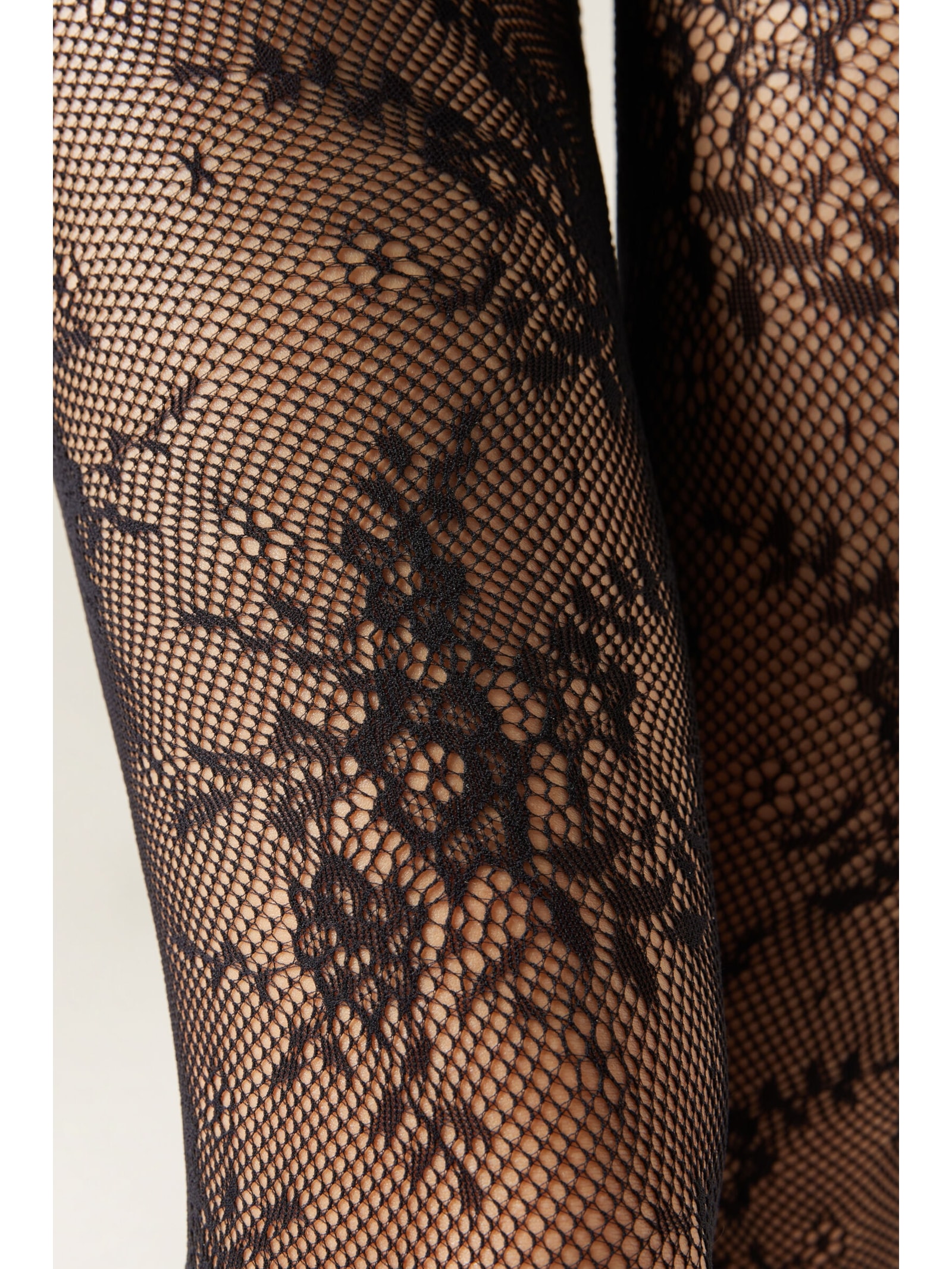 Meia-Calça Arrastão Com Padrão Floral Preto Calzedonia