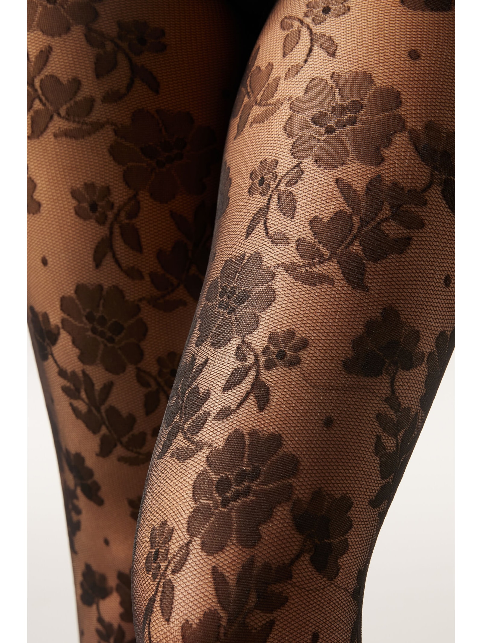 Meia-Calça Arrastão Com Padrão Floral Preto Calzedonia