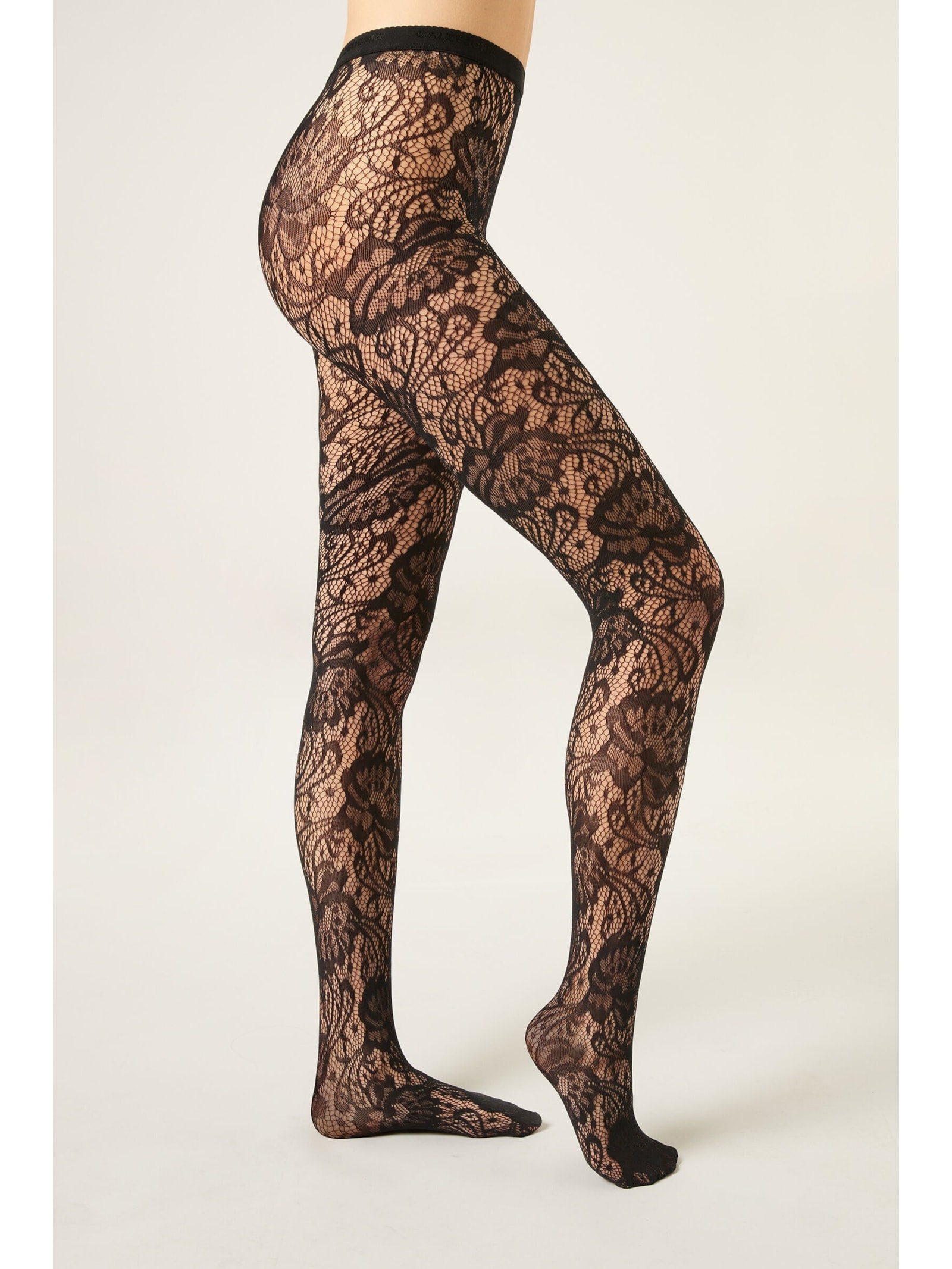 Meia-Calça Arrastão Com Padrão Floral Preto Calzedonia