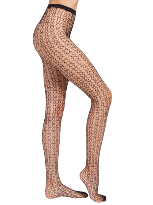 Meia-Calça Arrastão Com Padrão Geométrico – Preto