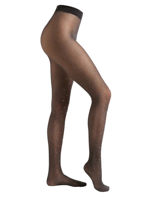 Meia-Calça Arrastão Fio 50 Com Strass Prata – Preto