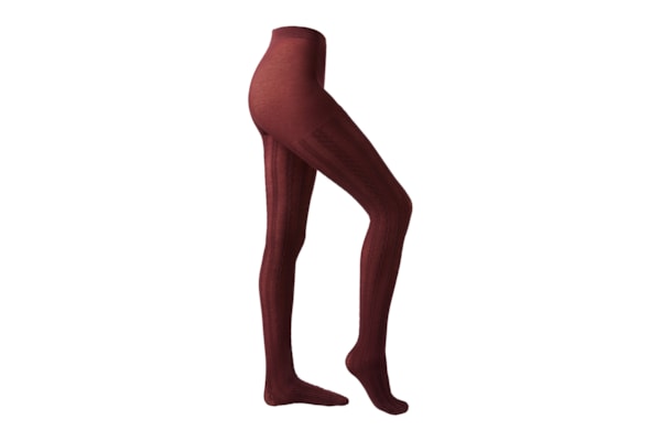 Meia-Calça Com Cashmere e Efeito Trançado - Bordô