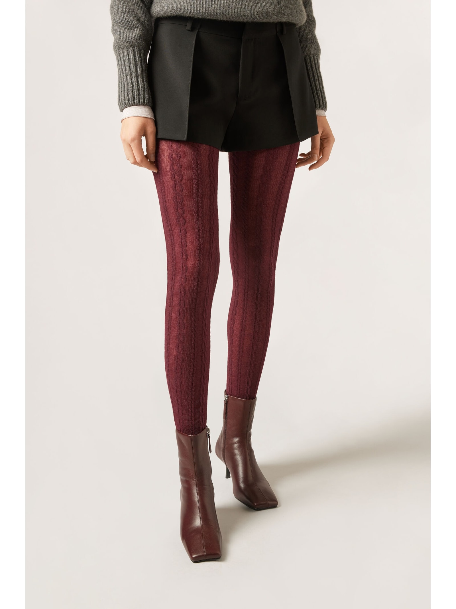 Meia-Calça Com Cashmere e Efeito Trançado Bordô Calzedonia