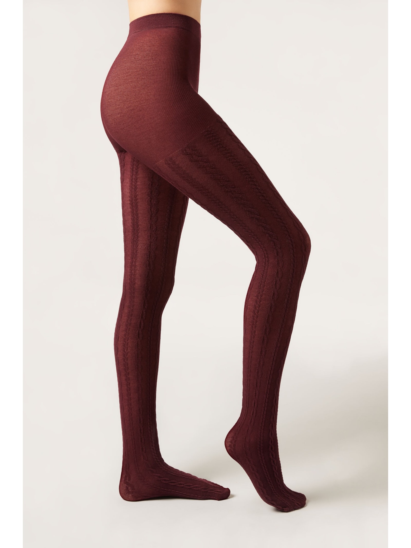 Meia-Calça Com Cashmere e Efeito Trançado Bordô Calzedonia