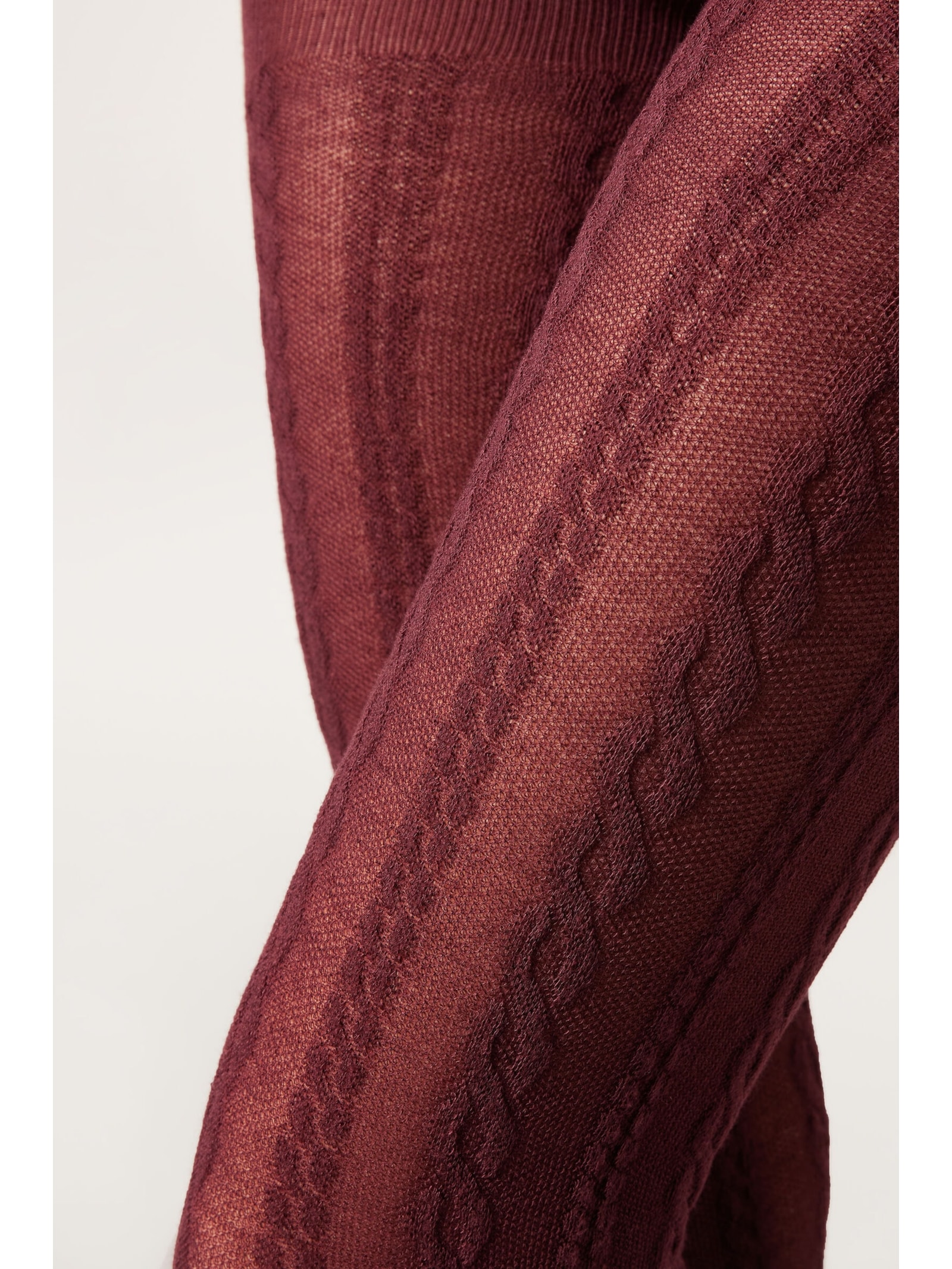 Meia-Calça Com Cashmere e Efeito Trançado Bordô Calzedonia
