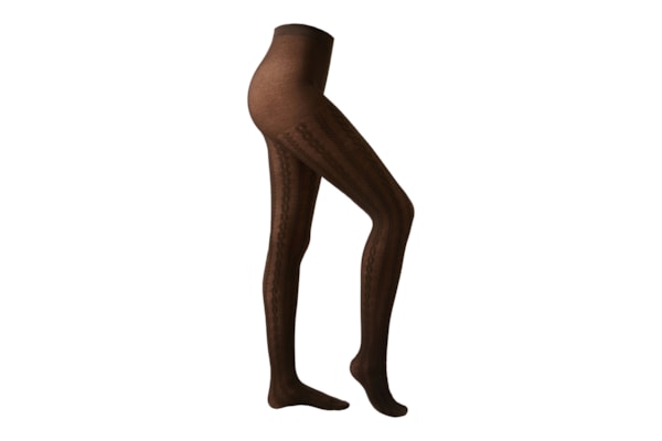 Meia-Calça Com Cashmere e Efeito Trançado - Marrom