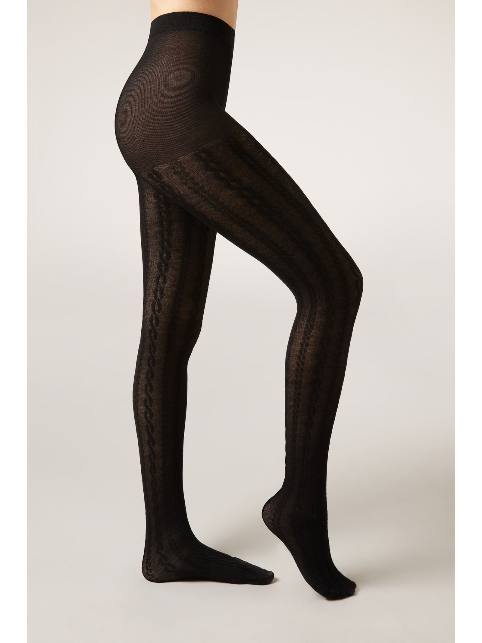 Meia-Calça Com Cashmere e Efeito Trançado Preto Calzedonia