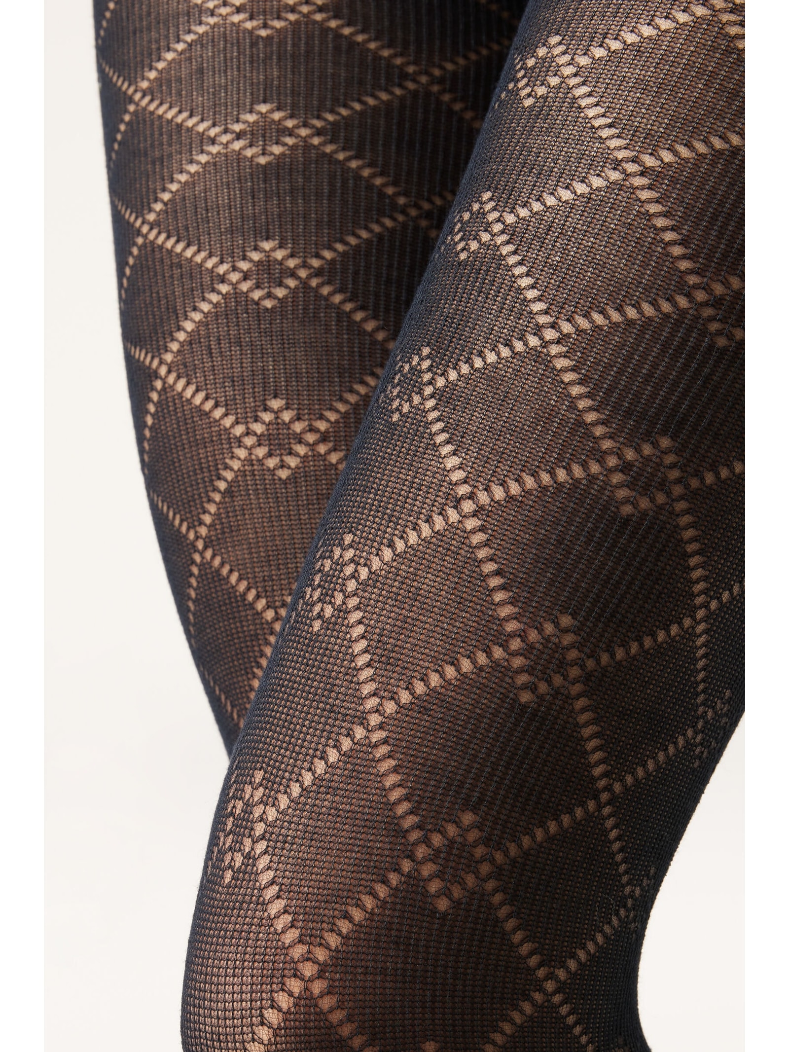 Meia-Calça Com Cashmere e Padrão De Losangos Azul Calzedonia
