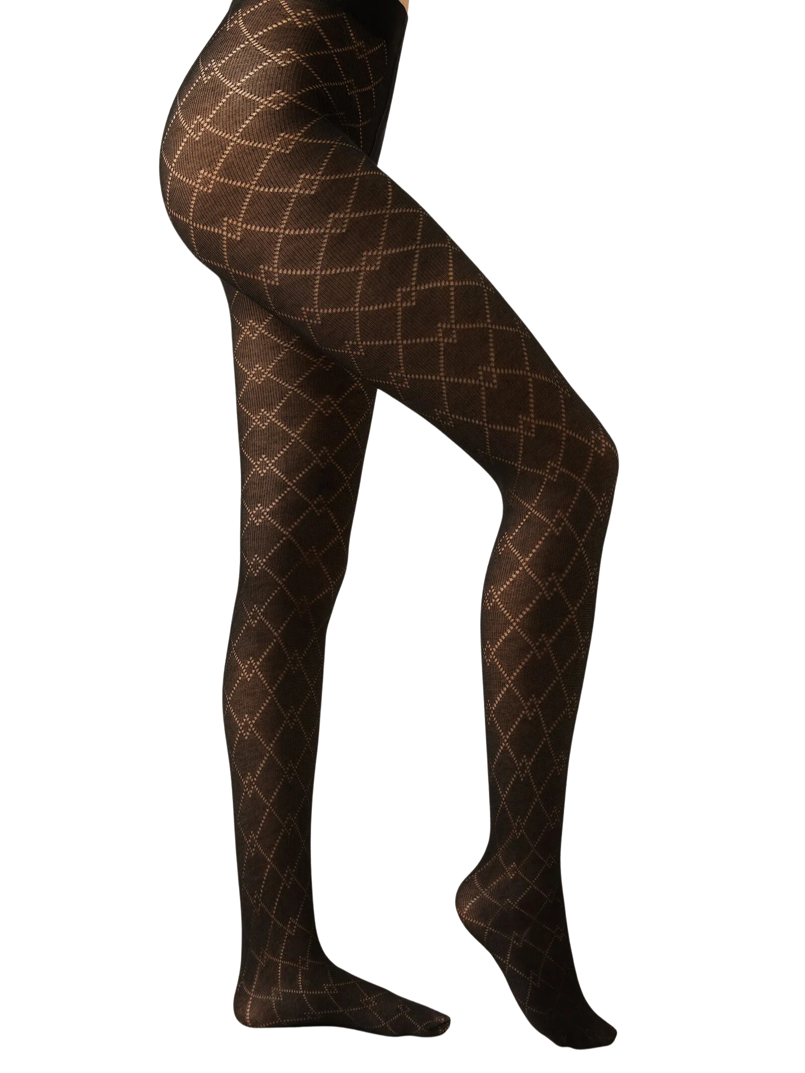 Meia-Calça Com Cashmere e Padrão De Losangos Preto Calzedonia
