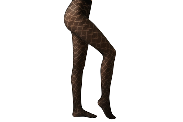 Meia-Calça Com Cashmere e Padrão De Losangos - Preto